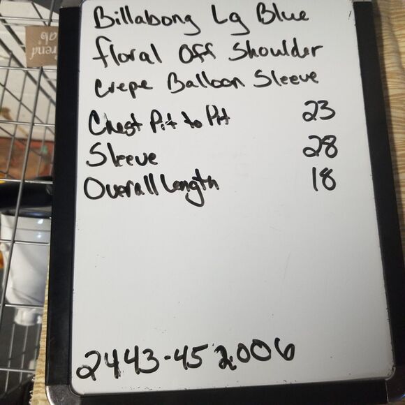 Billabong Large Crop Top Blouse Balloon Sleeve Blue Floral Crepe Flowy Beach - Picture 10 of 10